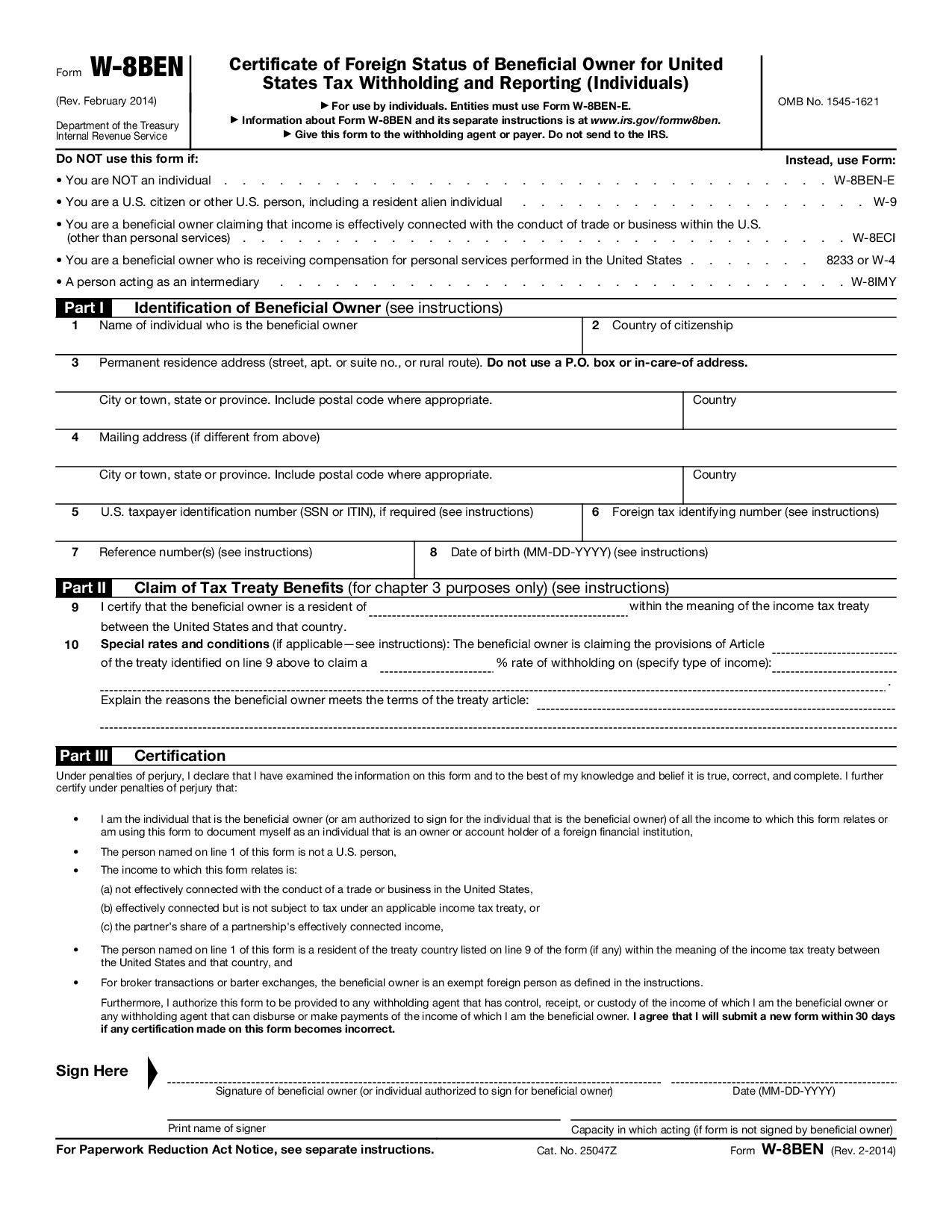 Form W-8BEN
