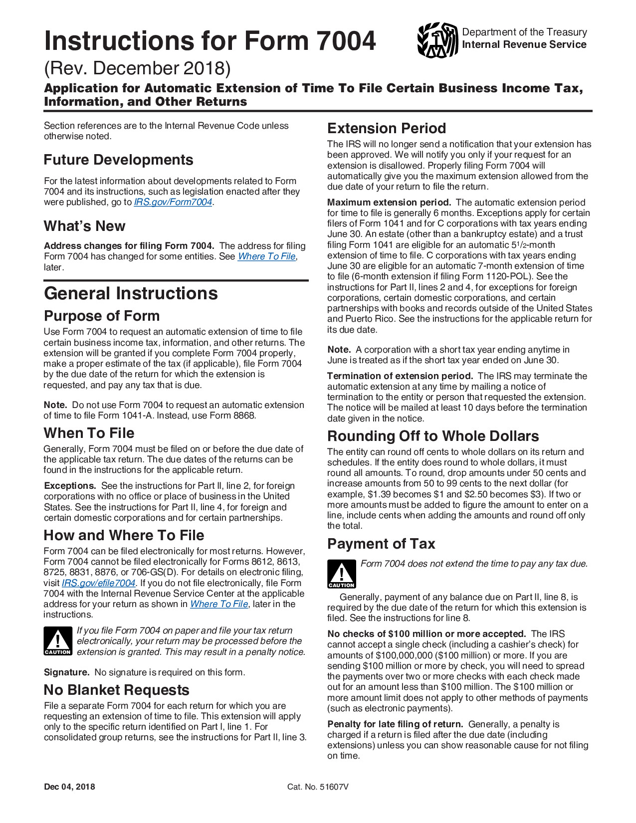 Instructions Form 7004
