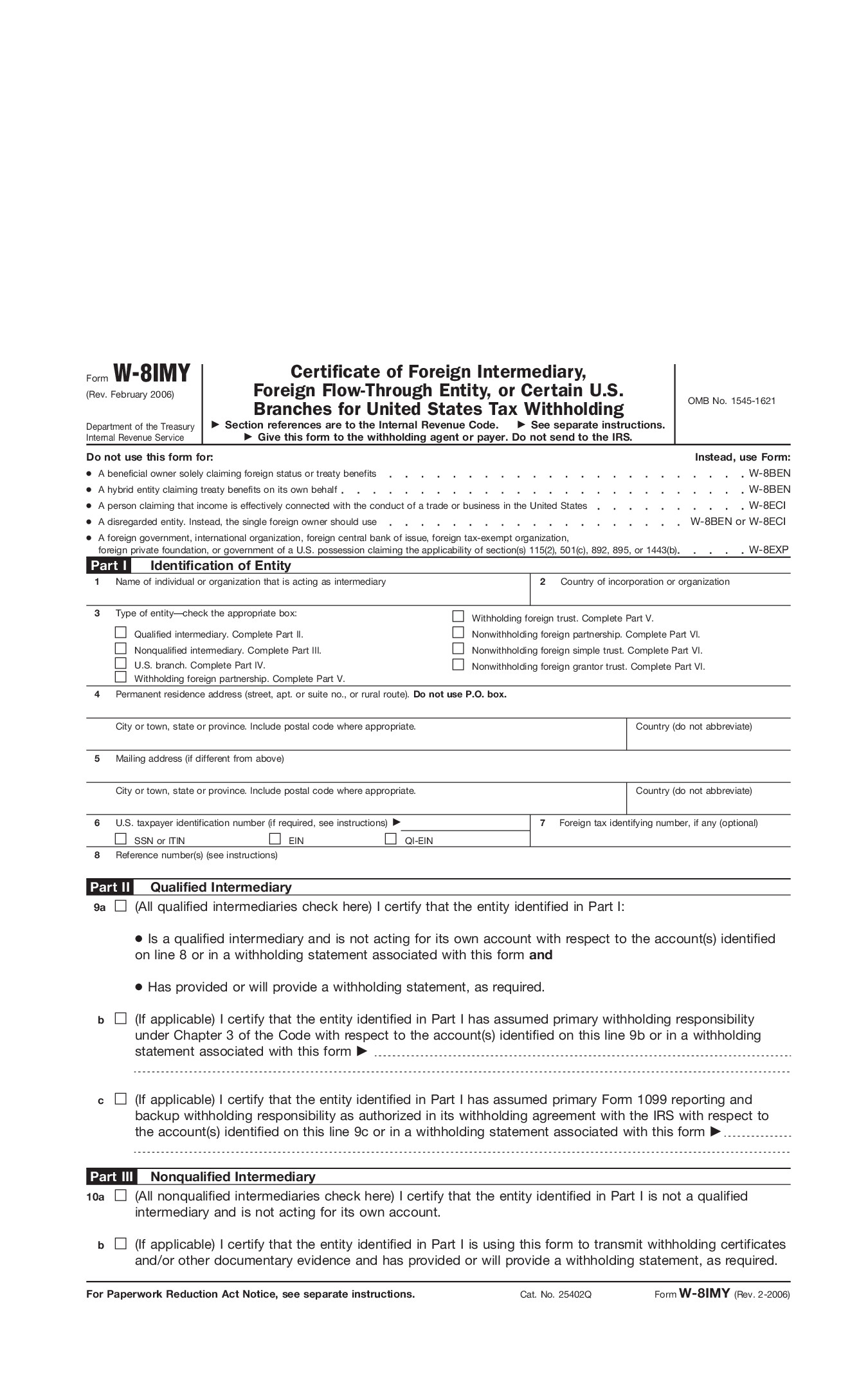 Form W-8IMY