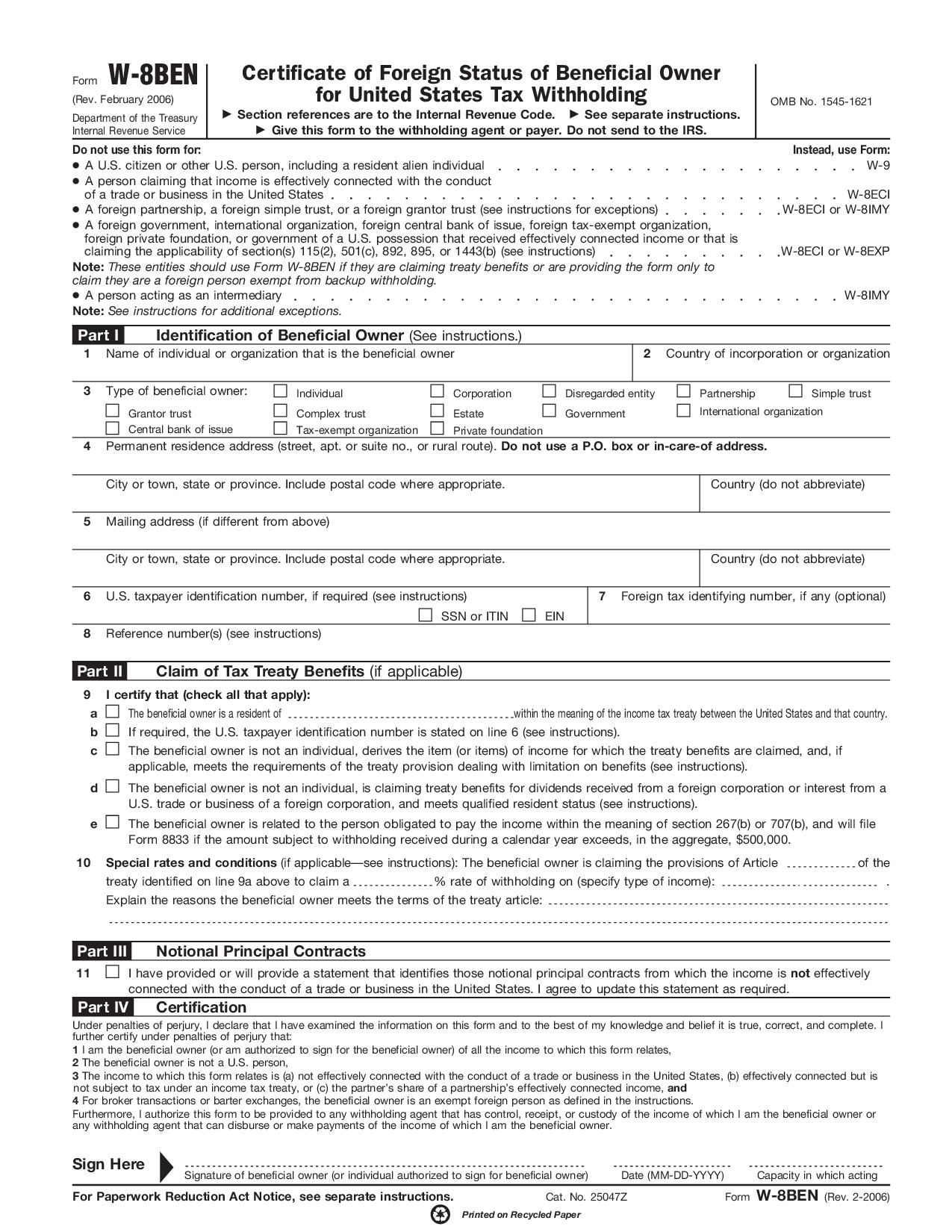 Form W-8BEN