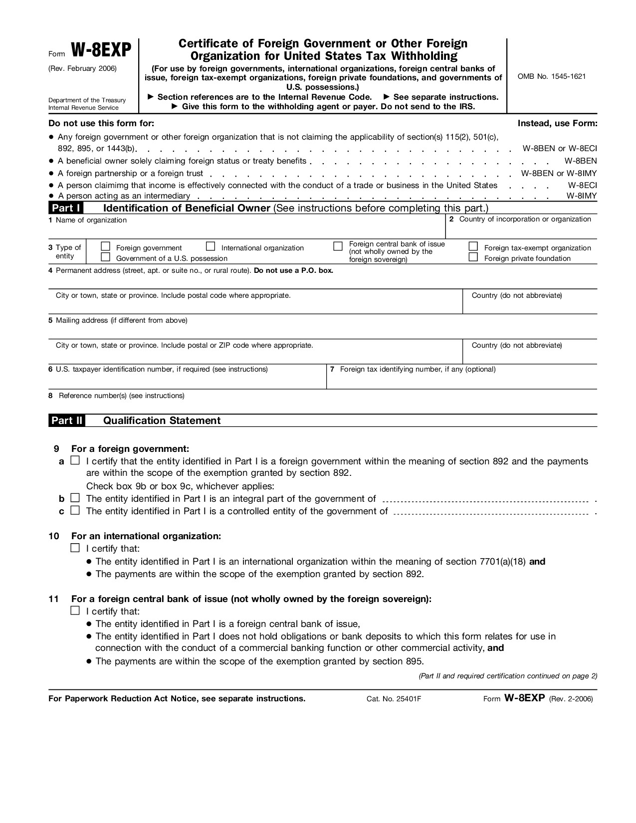 Form W-8EXP