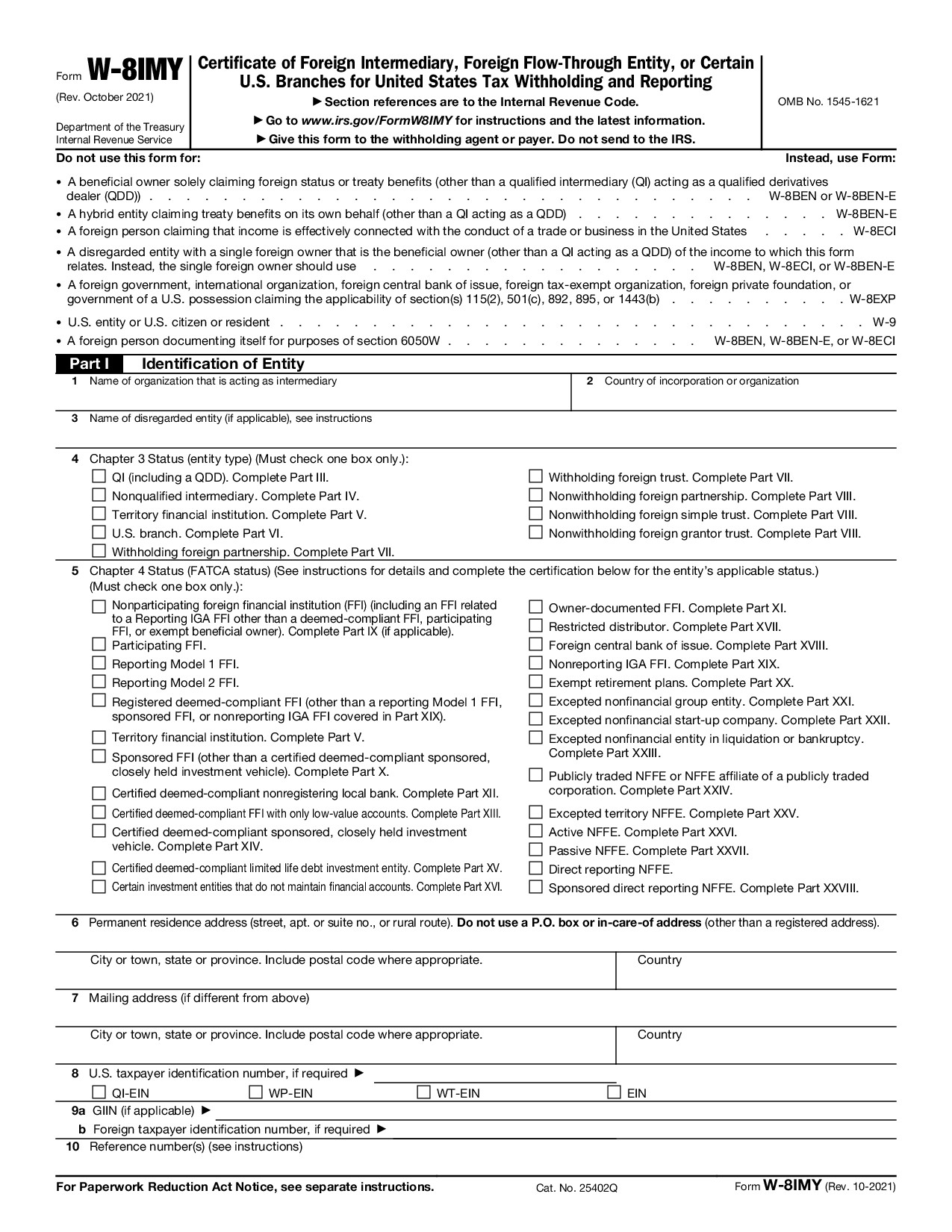 Form W-8IMY