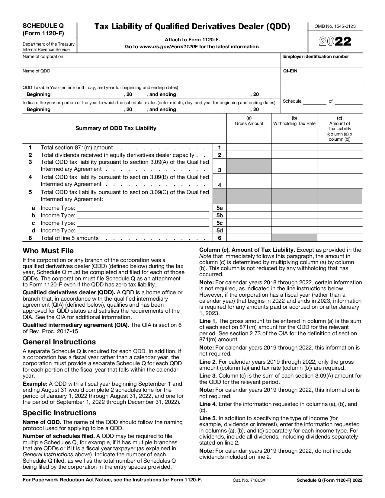Schedule Q (Form 1120-F)